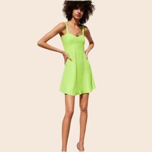 ZARA Bustier Mini Neon Chartreuse Green Dress Size Small